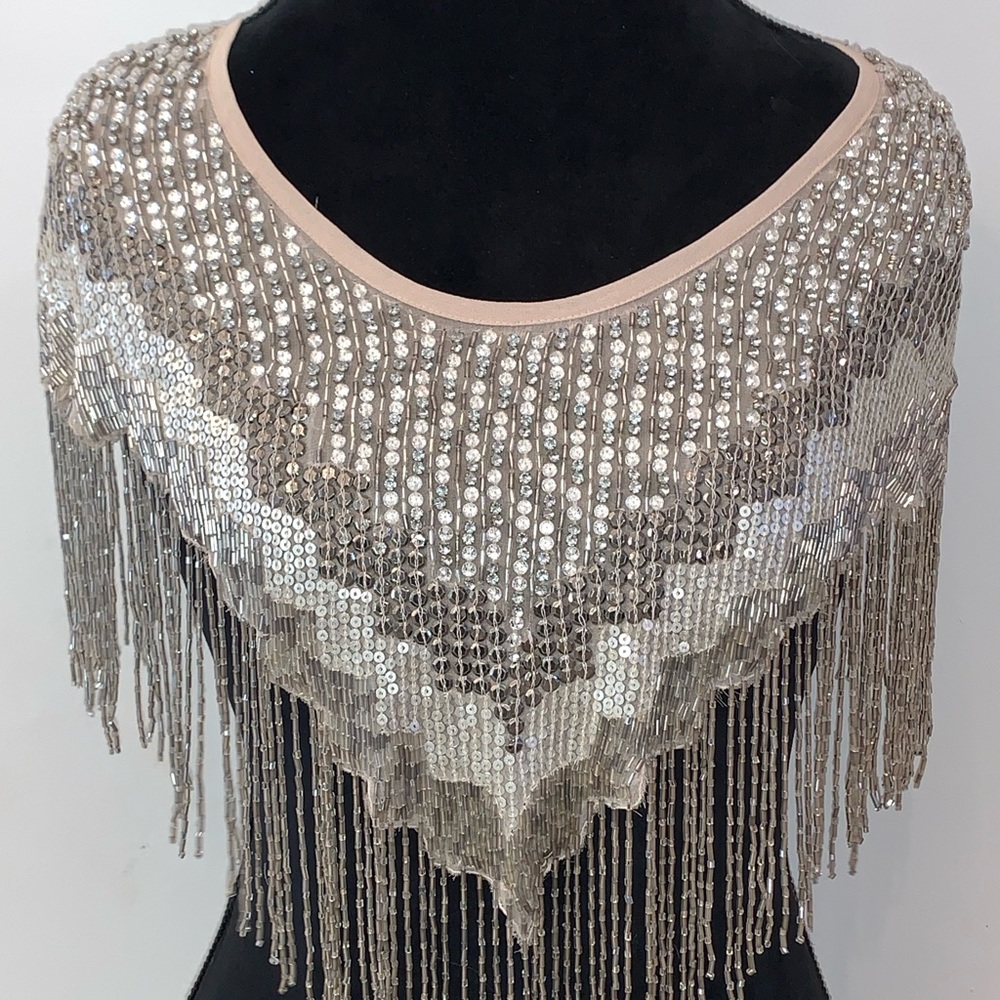 HAUTE HIPPIE Beaded Shawl $595 New Sequin Evening Cape 1920s Gatsby Ivory Bridal - Picture 15 of 16